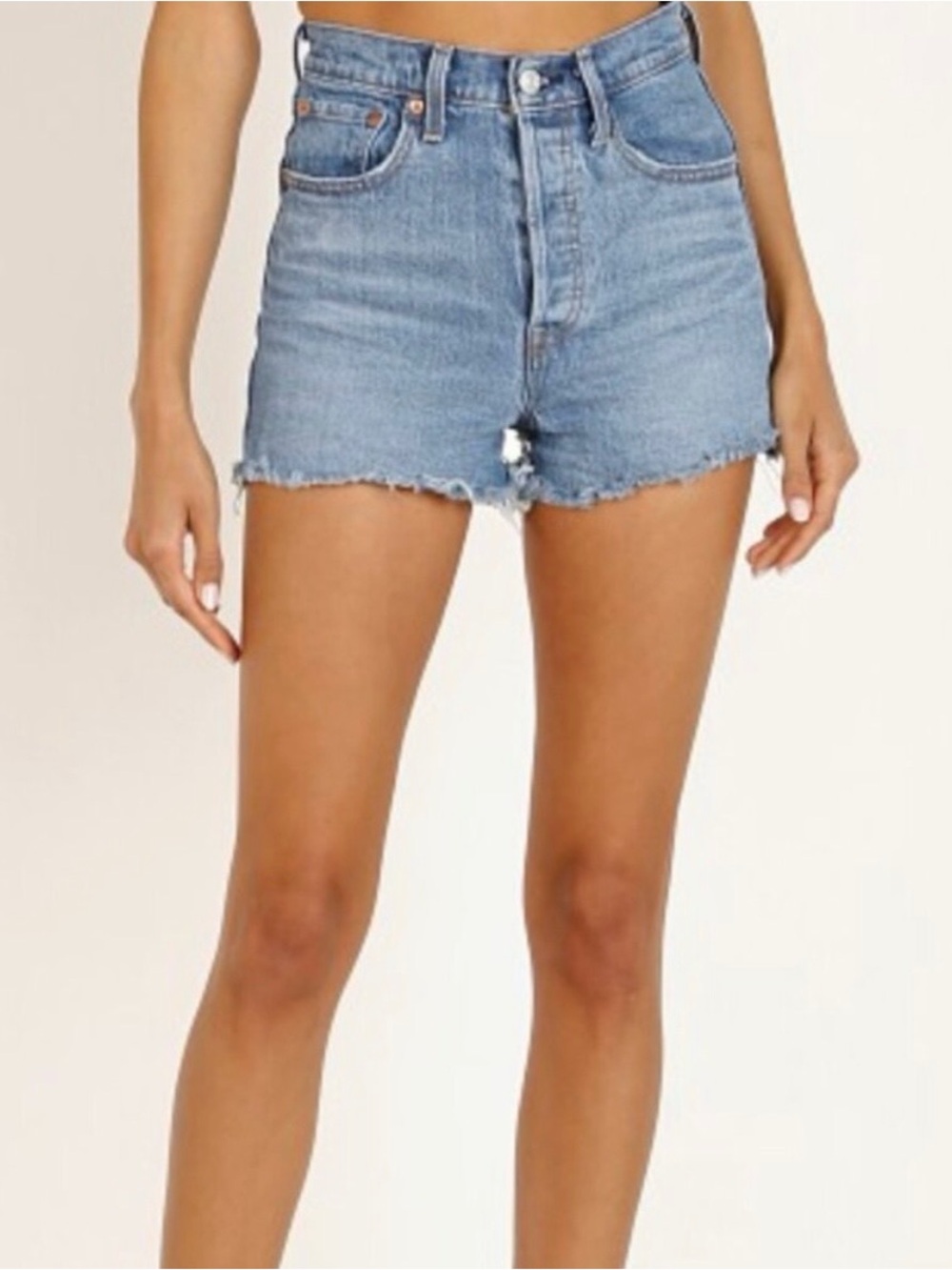Levi's Light Blue High-Rise Frayed Hem Denim Shorts